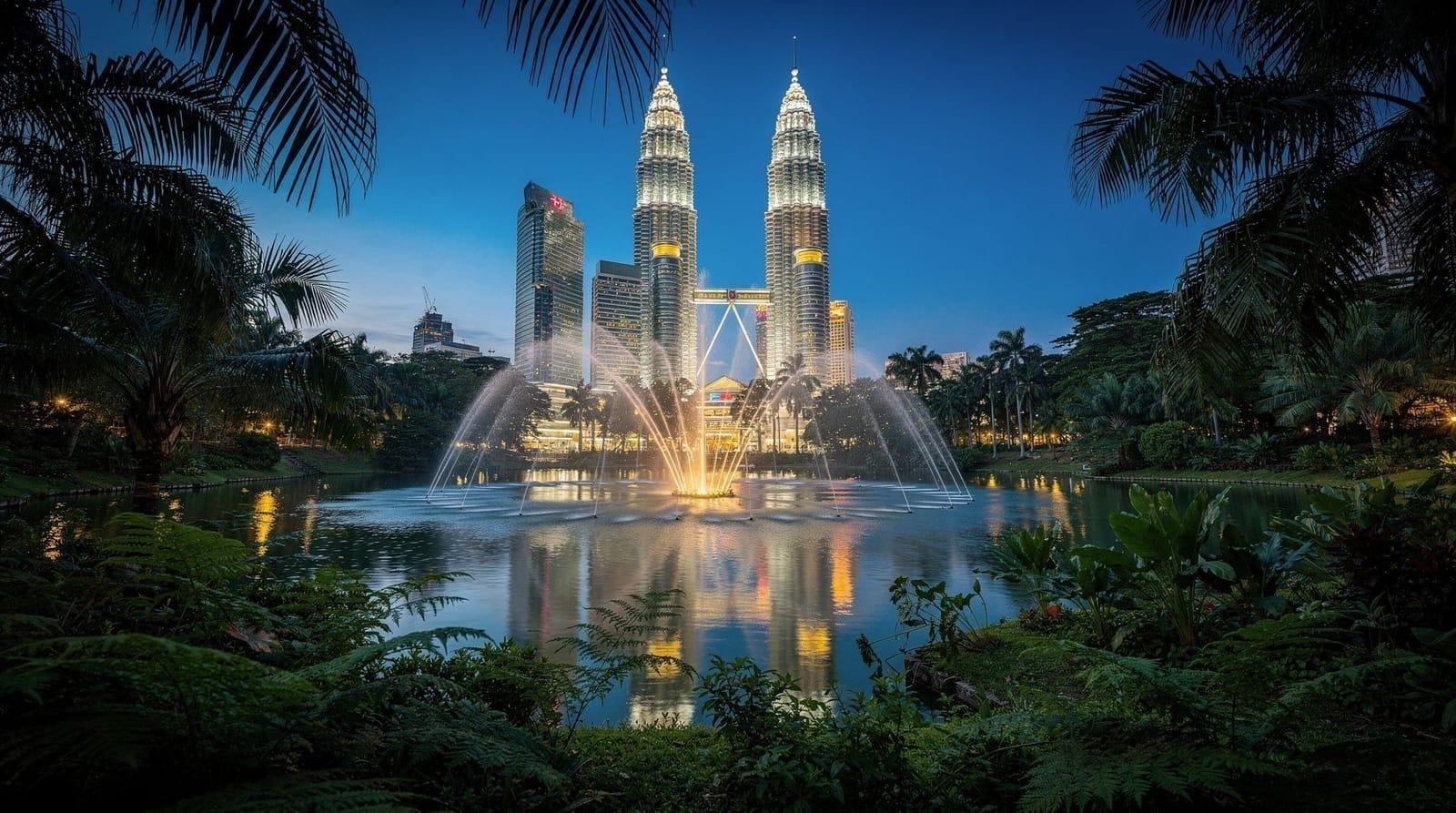 Kuala Lumpur Skyline in der Abenddämmerung mit den Petronas Towers